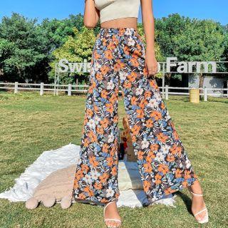 Printed High-waist Wide Leg Pants