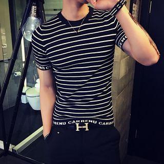 Lettering Striped Short-sleeve T-shirt