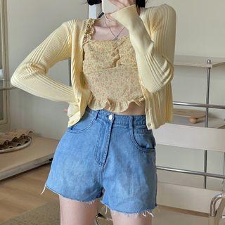 Cardigan / Floral Print Camisole Top