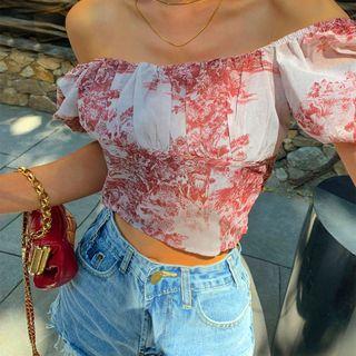 Two-way Smocked Floral Crop Top