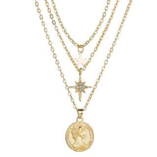 Alloy Star & Coin Pendant Layered Necklace As Shown In Figure - One Size