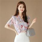 Tall Size Floral Print Ruffled Blouse