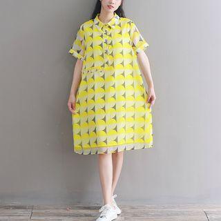 Short-sleeve Patterned Chiffon Midi Dress