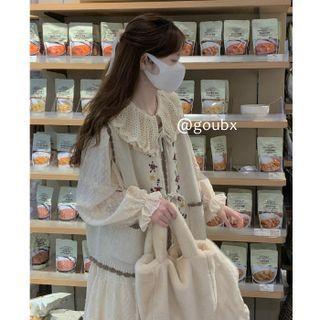 Lace Midi A-line Dress / Floral Sweater Vest