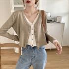 V-neck Mock Two-piece Cropped Cardigan