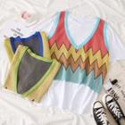 Set: Colorblock Summer-knit Vest + Loose-fit T-shirt