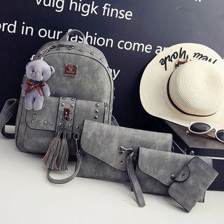 Set : Studded Faux Leather Backpack + Shoulder Bag + Clutch + Coin Purse