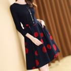 Dotted 3/4-sleeve A-line Knit Dress