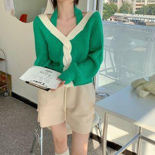 Cold-shoulder Contrast Trim Sweater