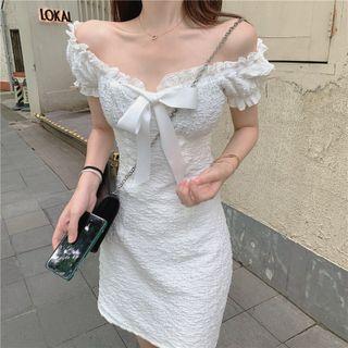 Ruffle Trim Bow Mini A-line Dress / Blouse