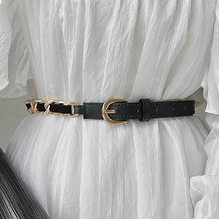 Faux Leather Alloy Slim Belt Gold - One Size