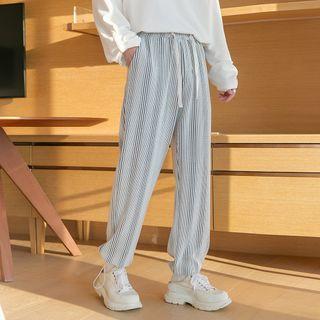 Elastic Waist Pinstripe Drawstring Cuff Pants