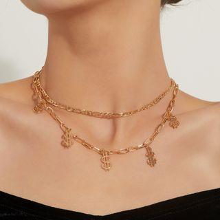 Layered Dollar Sign Chain Necklace