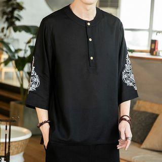 Elbow-sleeve Pattern Print Shirt