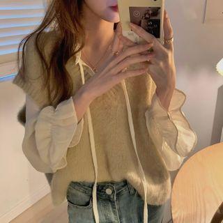 V-neck Knit Vest / Chiffon Blouse