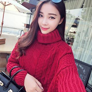 Turtleneck Cable Knit Long Sweater