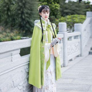 Flower Embroidered Midi Cape