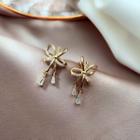 Rhinestone Butterfly Earring 1 Pair - 925 Silver Needle - Gold - One Size
