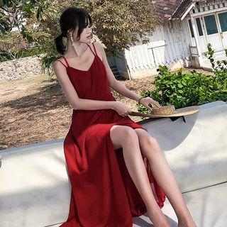 Spaghetti Strap Open-back Slit Midi Dress