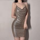 Spaghetti-strap Cowl Neck Mini Night Dress Silver - One Size