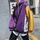 Oversize Color Block Lettering Hooded Pullover