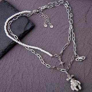 Cartoon Dog Multi-layered Necklace Silver - One Size