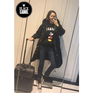 Hooded Metal-button Long Parka