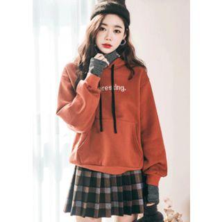 Inset Turtleneck Lettering Cotton Hoodie
