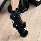 Printed Heel Lace Up Ankle Boots