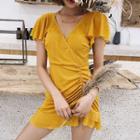 Flutter Sleeve V-neck Drawstring Swimdress
