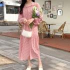 Square-neck Smocked-waist Floral Long Dress
