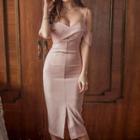 Short-sleeve Cutout Slit-front Dress
