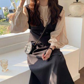 Slit-sleeve Blouse / Midi A-line Overall Dress