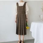 Set: Plain Blouse + Plaid Pinafore Dress