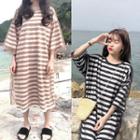 Inset Mesh Striped T-shirt Dress