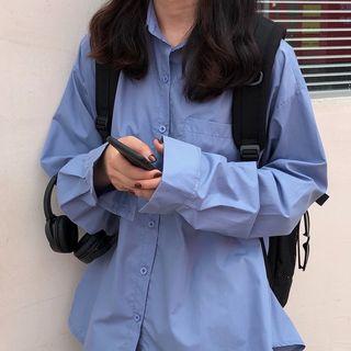 Loose-fit Long-sleeve Shirt Blue - One Size