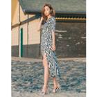 Surplice-wrap Zigzag-pattern Maxi Dress