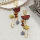 Geometric Wood Alloy Safety Pin Dangle Earring 1 Pair - Silver Needle - As Shown In Figure - One Size
