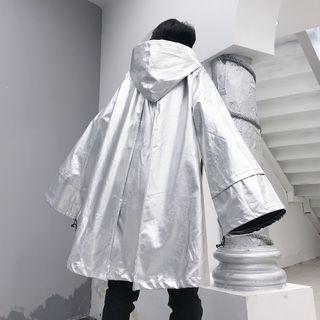 Plain Zip Hooded Coat Silver - One Size