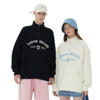 Couple Matching Louis Heart Lettering Zip-collared Sweatshirt