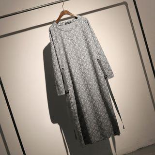 Long-sleeve Midi A-line Dress Gray - One Size