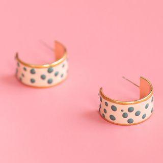 Dotted Open Hoop Earring 1 Pair - 925 Silver Needle - Gold - One Size