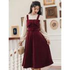 Mock Two-piece Corduroy Midi A-line Dress