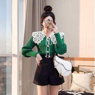 Set: Lace Collar + Cardigan + Shorts
