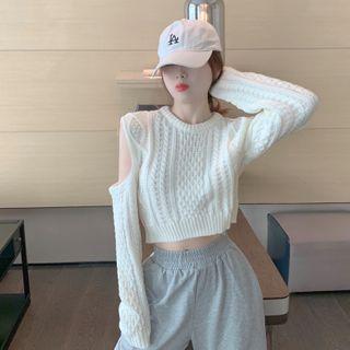 Cold-shoulder Cable Knit Cropped Sweater