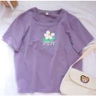 Printed Short Sleeve T-shirt Purple - One Size