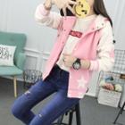 Color Block Star Hooded Button Jacket