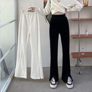 Plain Fleece-lined Slit Shift Pants