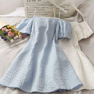 Embossed Off-shoulder Mini Dress