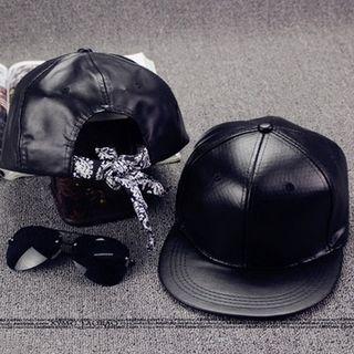 Bow-accent Faux-leather Cap
